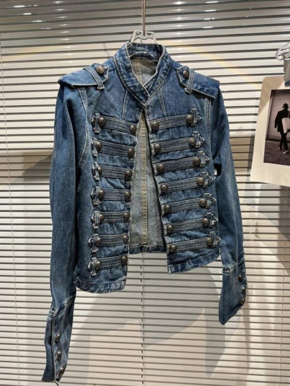 Dark Blue Button Casual Women's Jean jacket - Picture 5 of 5